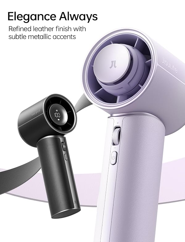 JISULIFE Handheld Fan Pro1 Mini - Scented Breeze: Elite PU Leather, Aroma Pod Innovation, 30 Hours Cooling, 100-Speed, Portable Fan for Travel, Concerts, Premium Gifts for Women Men- Misty Purple by JISULIFE - Image 2