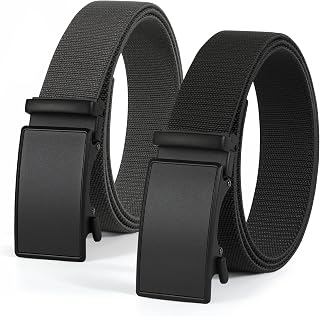 2 Pack Ratchet Golf Belt for Men Elastic Stretch Belts Nylon Casual Belt for Jeans Adjustable Web Belt