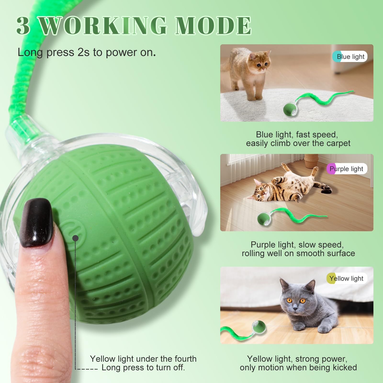 Interaktives Katzenspielzeug für Indoor-Katzen, schnelles Rollen auf Teppichzwitschern und bewegungsaktivierte Katzenbälle für gelangweilte Indoor-Katzen, 2 Stück