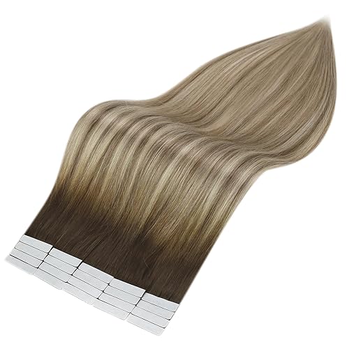 Miniatura 9 de Full Shine Human Hair Tape in Extensions 12Inch Darker Brown to Ash Brown Highlight Medium Blonde Tape ins for Women Pu Hair Extensions 30g 20Pcs