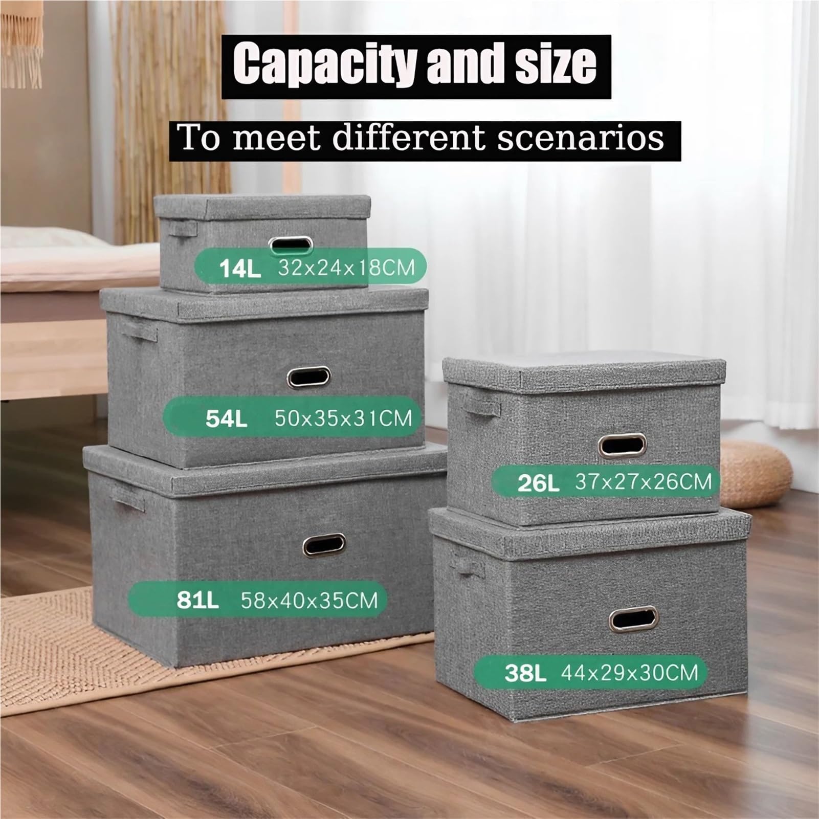 Cajas de Almacenamientos con Tapas, Organizador de Armario Plegable Apilable de Tela/Green/50 * 35 * 31Cm
