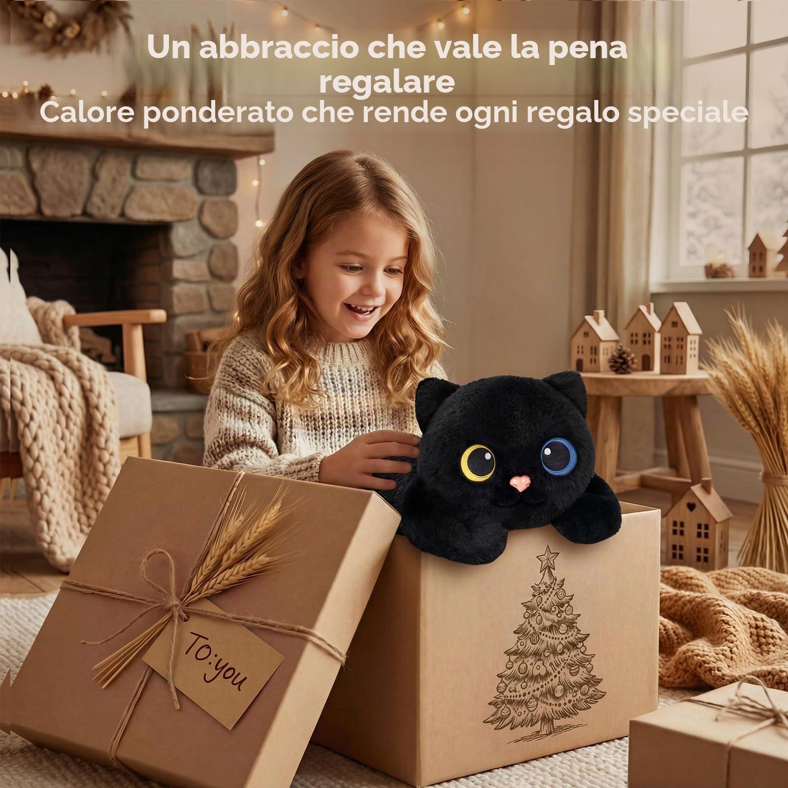 Mewaii Peluche Gatto Nero Riscaldabile e Ponderato da 23 Pollici con Cuscinetto Rimovibile – Peluche Morbido da Abbraccio per Bambini e Adulti, Regalo Soffice e Caldo per Tutte le Stagioni
