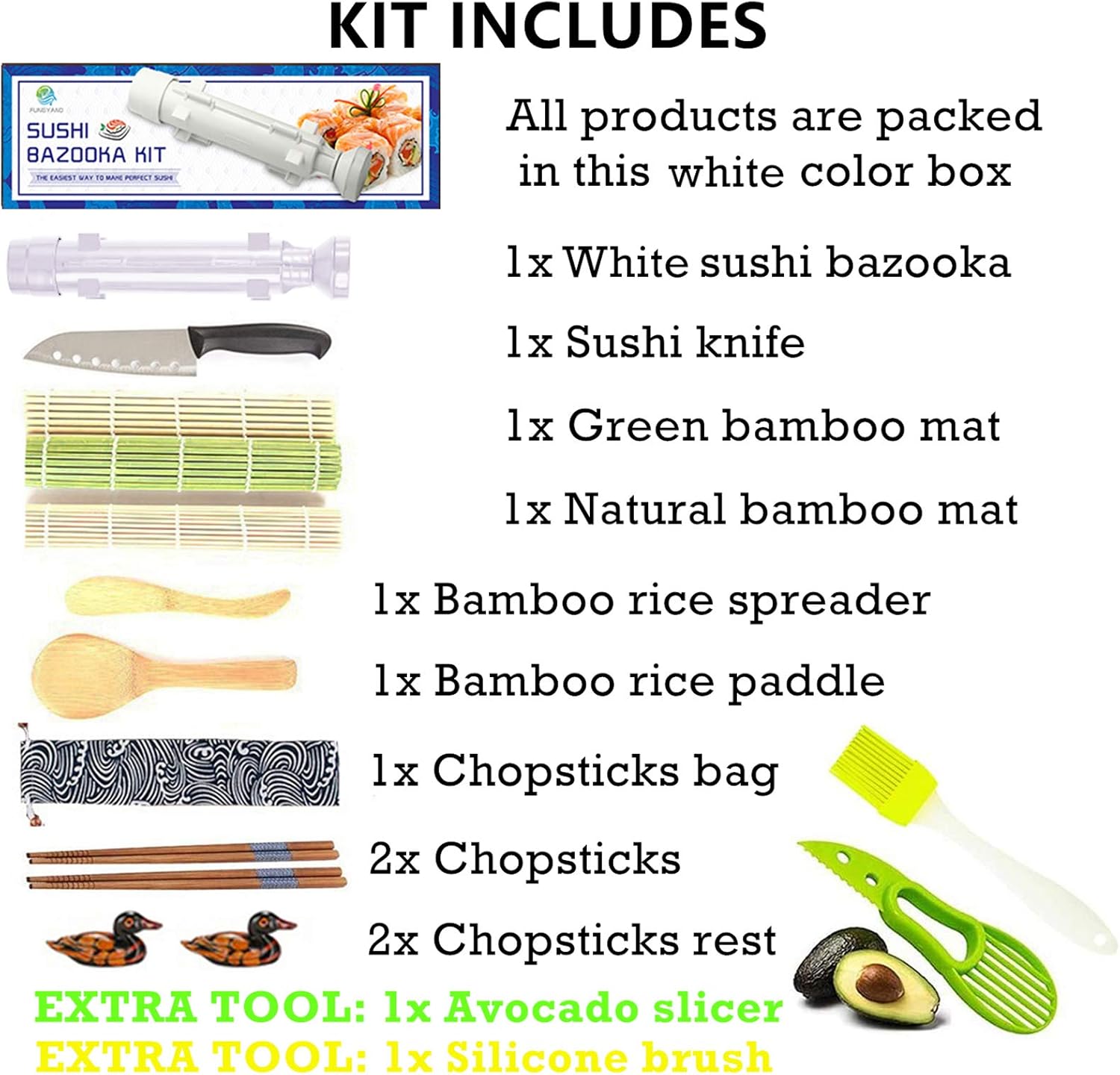 Prоmо Dіѕсоunt Uр Tо 70% оƒƒ Sushi Making Kit, All In One Sushi Bazooka Maker with Bamboo Mats, Bamboo Chopsticks, Avocado Slicer, Paddle, Spreader, Sushi Knife, Chopsticks Holder and Cotton Bag, Gift Box