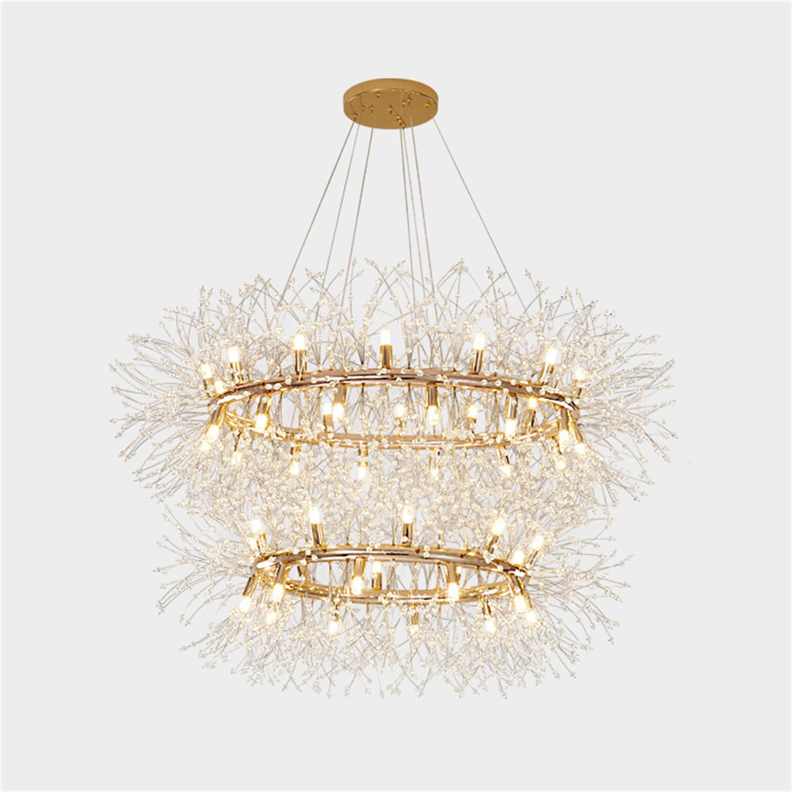 KXEcoLife 48 Lights Crystal Firework Chandelier, 2-Tier Modern Ring Chandelier Fixture,78Cm+98Cm(D) Round Dandelion Chandeliers Lighting, Sputnik