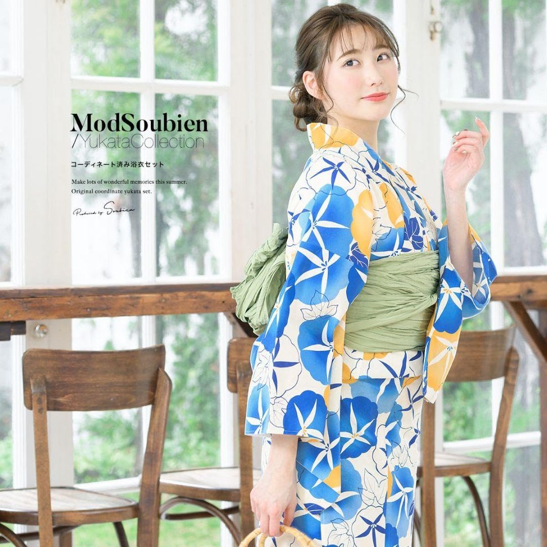 新品未使用　創美苑　浴衣　グレー朝顔　フリーサイズ　ポリエステル　クール素材 SOUBIEN セパレート 浴衣 大人 レディース 吸水速乾 CoolPass 2