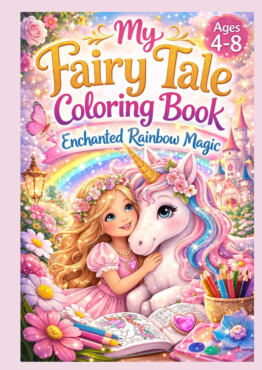 Fairy Tale Coloring Book for Girls Ages 4-8: Cute Unicorns, Princesses & Magical Rainbow Adventures