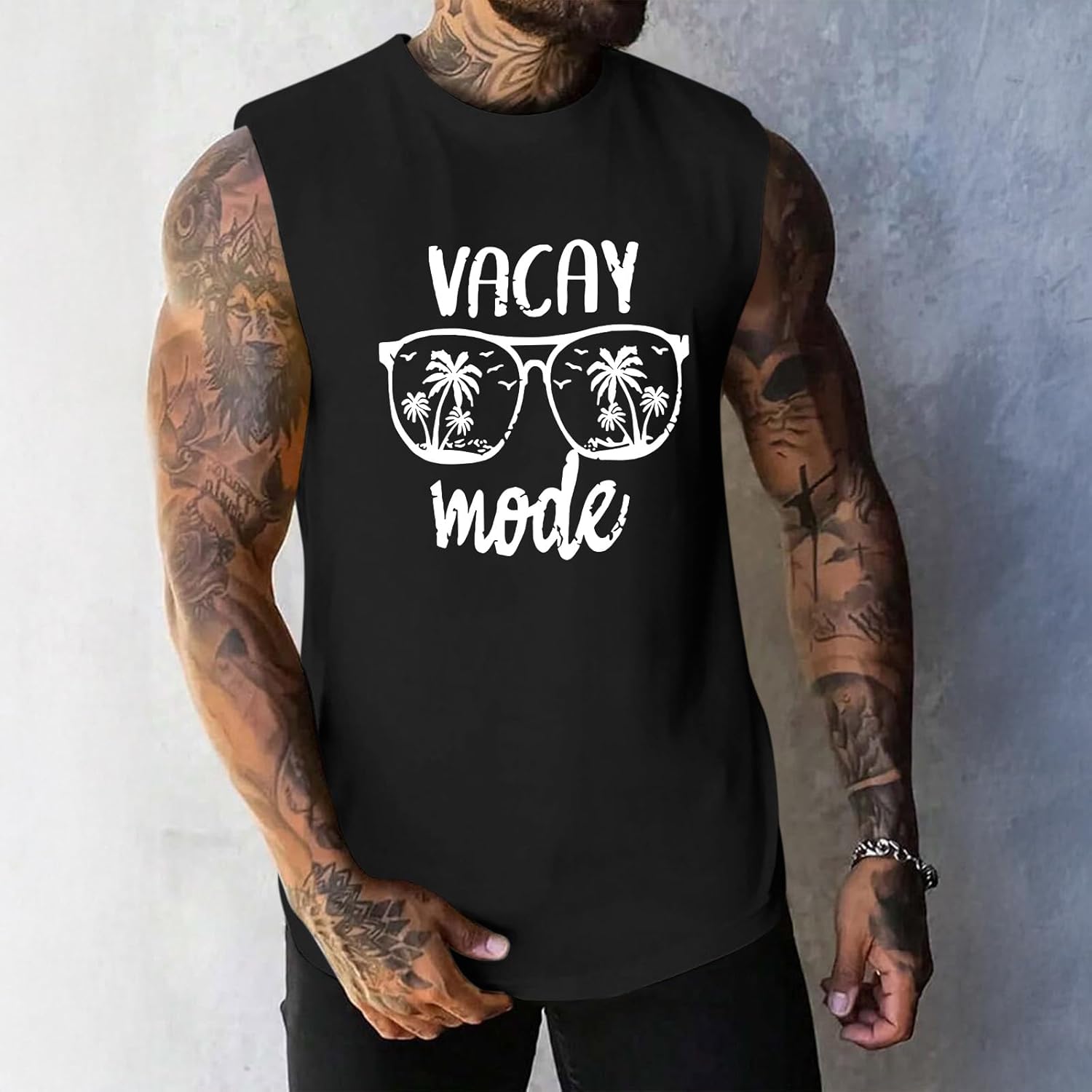 Beach Summer Vacation Tank Tops for Men Palm Tree Graphic Sleeveless Hawaiian Shirts Muscle Workout Gym Tank Top - Image 3