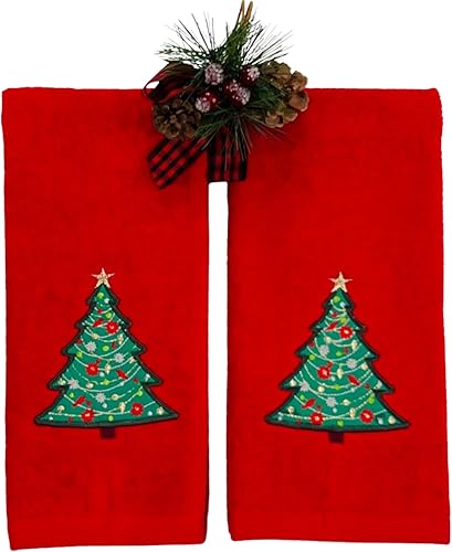 Miniatura 5 de Toallas de mano de Navidad de lujo árbol decorado tradicional toallas de baño de terciopelo rojo juego de 2