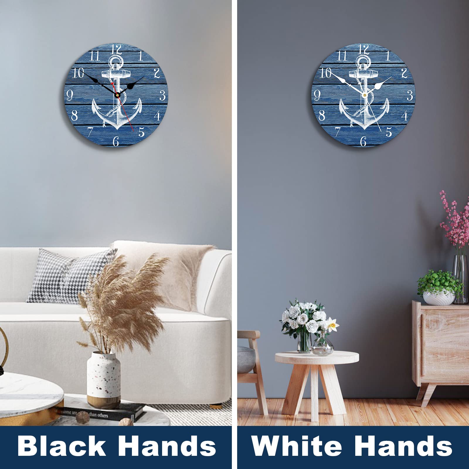 TAHEAT 20 cm Zee Strand Wandklok, Kleine Mooie Moderne Badkamer Uur, Zonder Tikkingeluid Mediterrane Wandklokken voor Woonkamer Slaapkamer Keuken