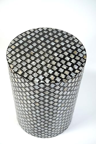 Miniatura 4 de PEMAR Mesa auxiliar de tambor con incrustaciones de nácar, mesa auxiliar de nácar, taburete de tambor, cilíndrico redondo, mosaico contemporáneo,