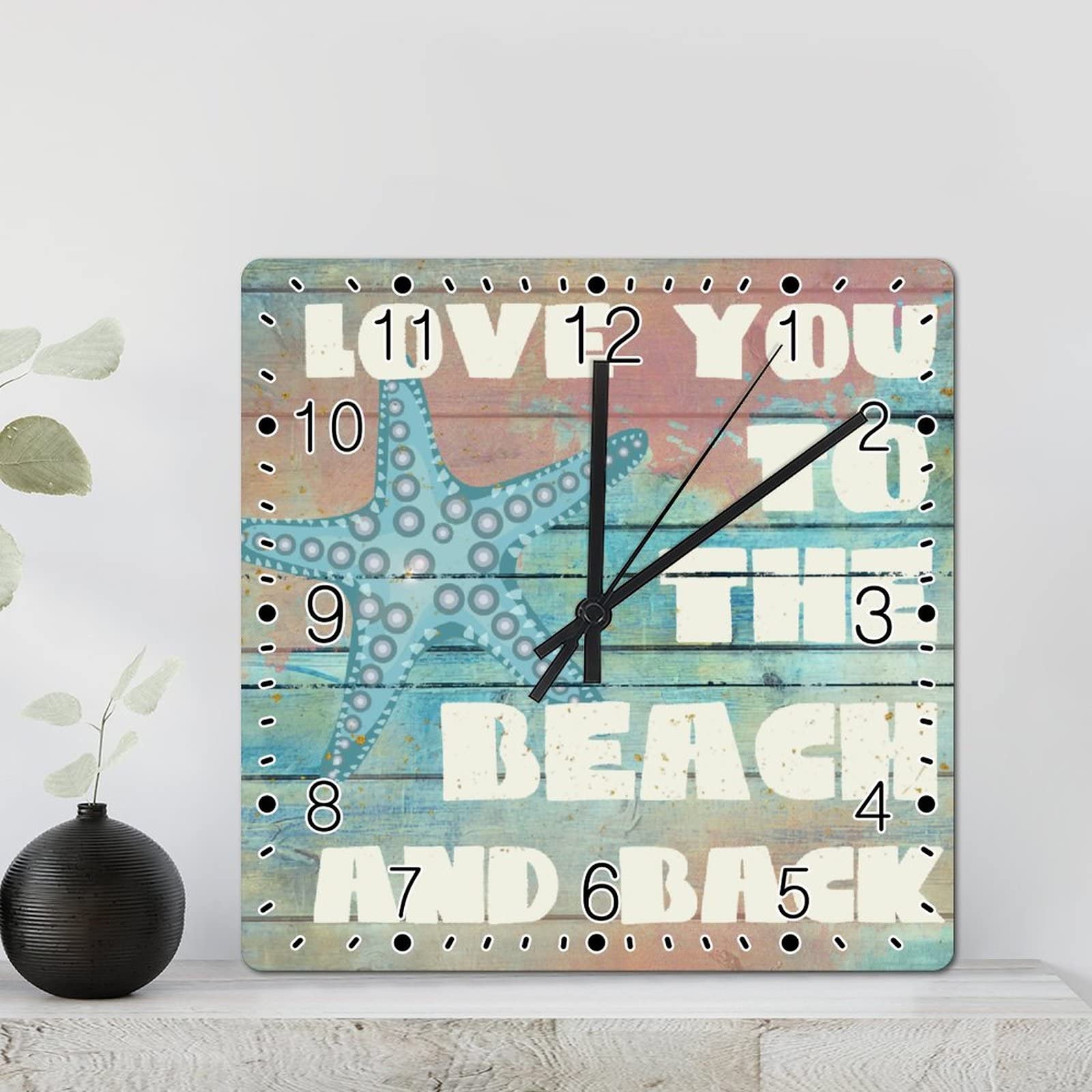 Horloge murale carrée étoile de mer 30,5 cm silencieuse à piles pour une déco rustique