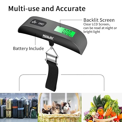 Miniatura 3 de HotLife Báscula colgante digital con retroiluminación para equipaje y báscula portátil para viajes, báscula de peso de maleta con pintura de goma,