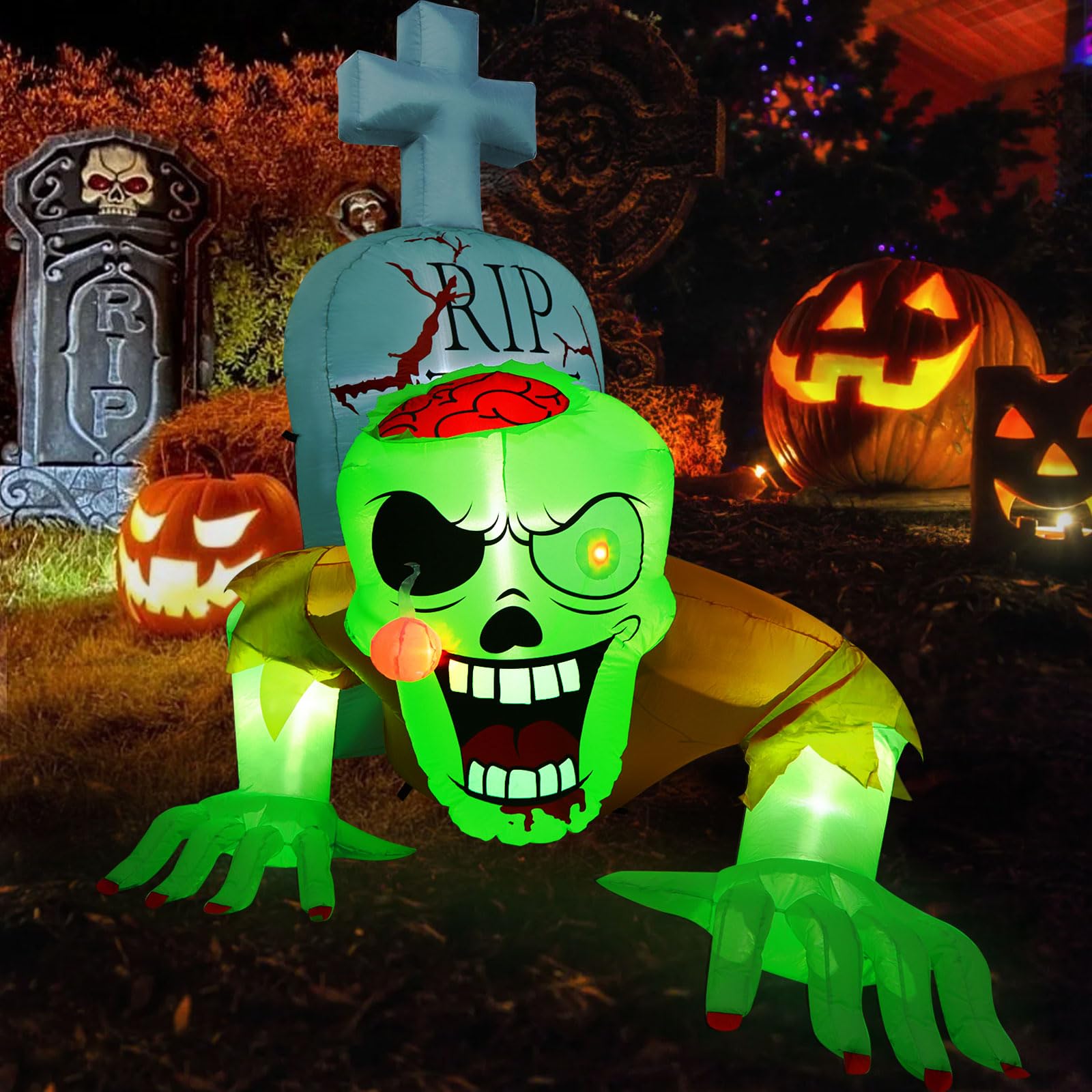 CAMULAND Fantasma Verde Rastrero Inflable 5.7 Pies para Halloween