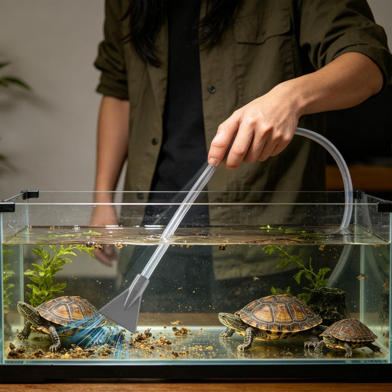 Fish Tank Vacuum - Siphon Water Changer, Aquarium Cleaning Tool with Strong Suction Flow, Easy Gravel Cleaner, Fish Turtle Tank Kit, Changing Pump Water for Saltwater Aquariums