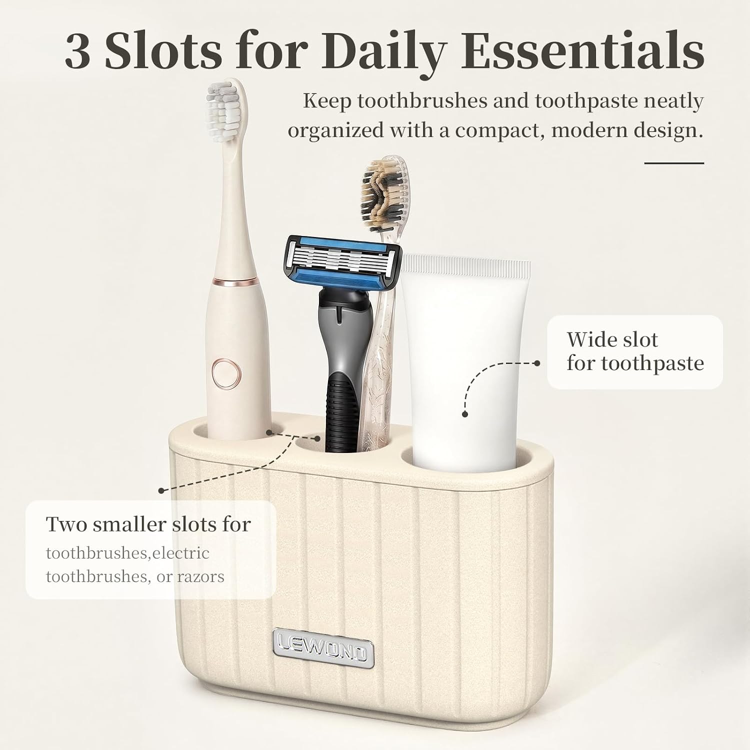 Toothbrush Holder 3 Slot Cream Stone Look Bathroom Counter Organizer