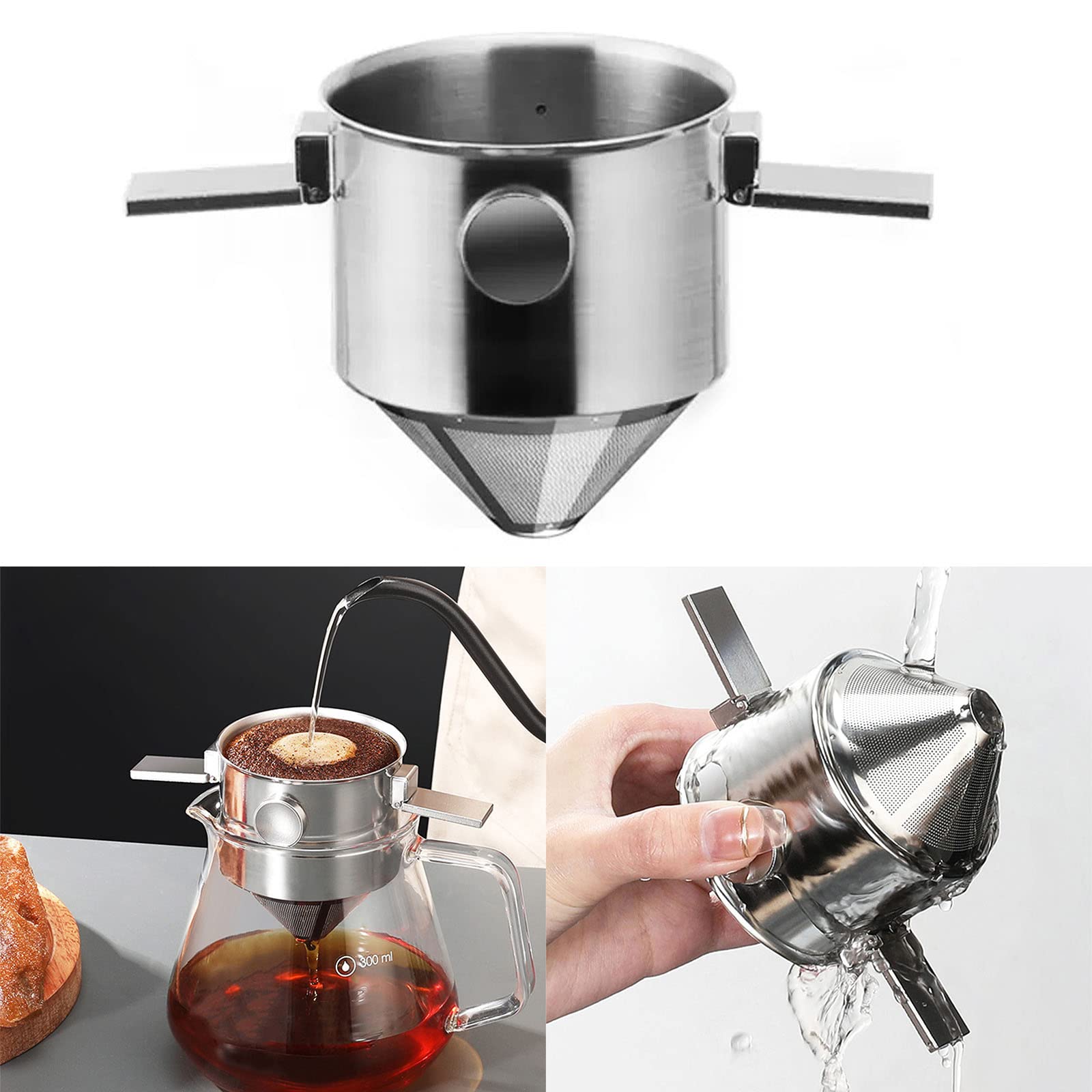 Filtro Caffè In Acciaio Inox Riutilizzabile, Per 1-2 Tazze, Lavabile, Senza Carta, Per Macchina A Goccia, Casa, Ufficio, Viaggio E Campeggio