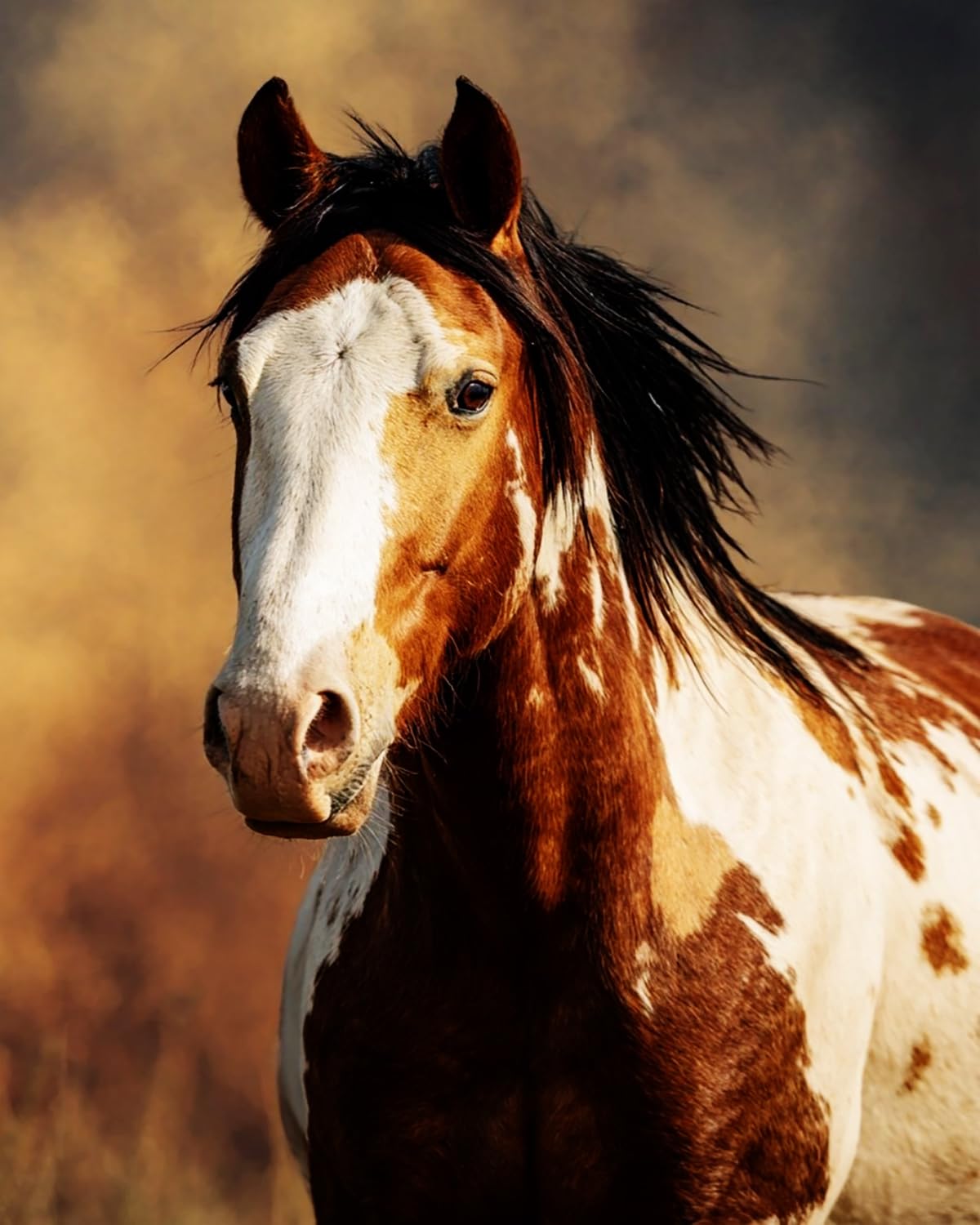 Liubaishi Brown, White And Black Paint By Numbers For Adults, Spotted Horse Facing The Wind, 40X50 Cm Acrylic Canvas Kit With Brushes