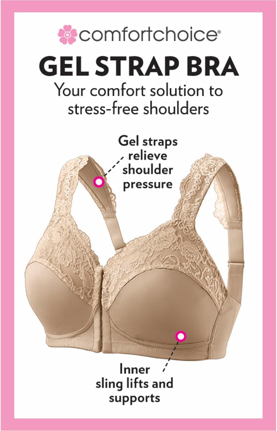 Comfort Choice Women's Plus Size Front Close Wireless Gel Strap Bra