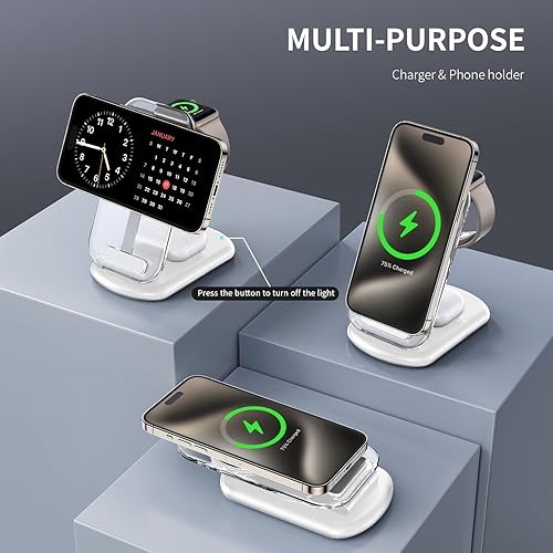 Miniatura 3 de Estación de carga rápida inalámbrica Mag-Safe 2025, cargador magnético 3 en 1 con luz para iPhone 17, 16, 15, 14, 13, 12 Pro Max, Apple Watch y Air
