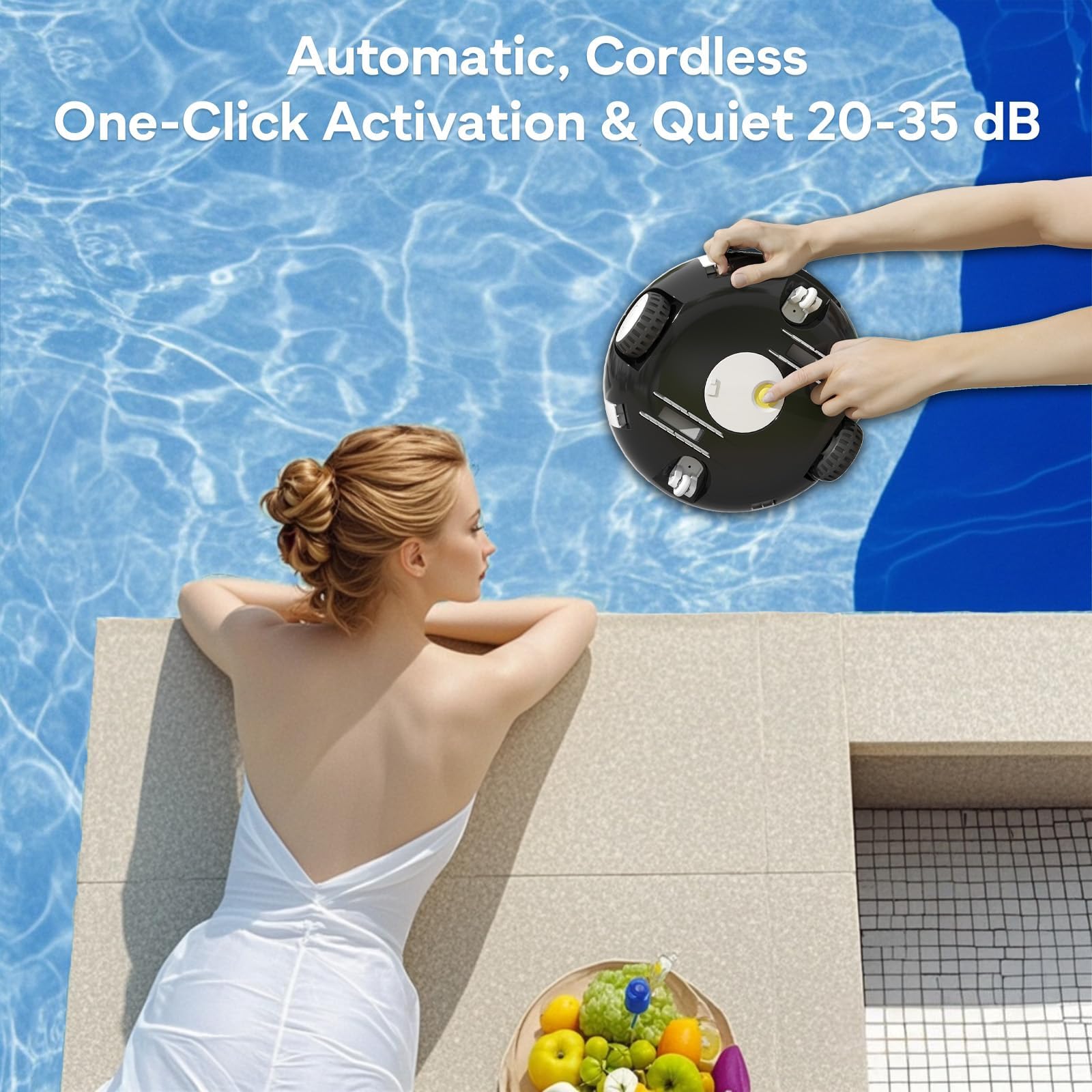 Robot aspirateur de piscine sans fil pour piscine hors sol | Filtration double couche, autonomie de 90 minutes, auto-stationnement, nettoyage jusqu'à 80 m²