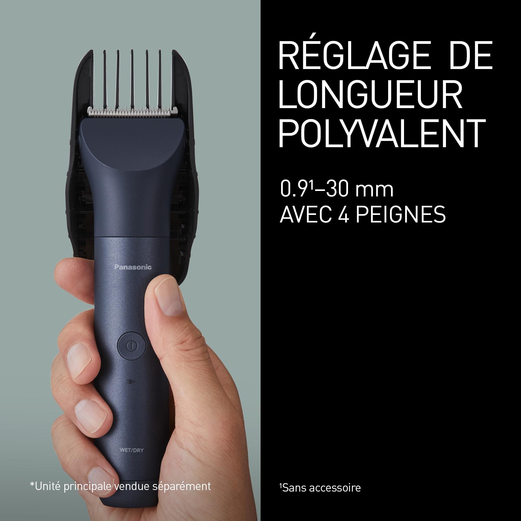 Panasonic ER-CHC1-A301 MULTISHAPE (Système Modulaire de Soins Personnels) Accessoire Tête de Tondeuse à Cheveux avec lames professionnelles, 15 Réglages de Longueur, 4 Peignes, Noir