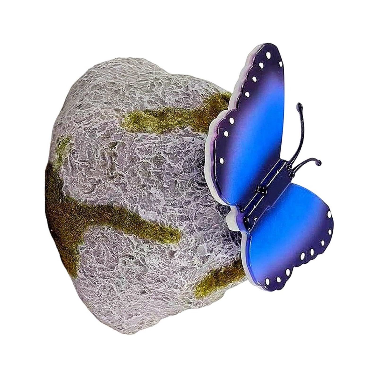Hsioluted Blue User Friendly Solar Operated Led Light Butterfly Stone Shape Decorative Lighting Bright Led Light For Lawns And Backyard Weatherproof Outdoor Solar