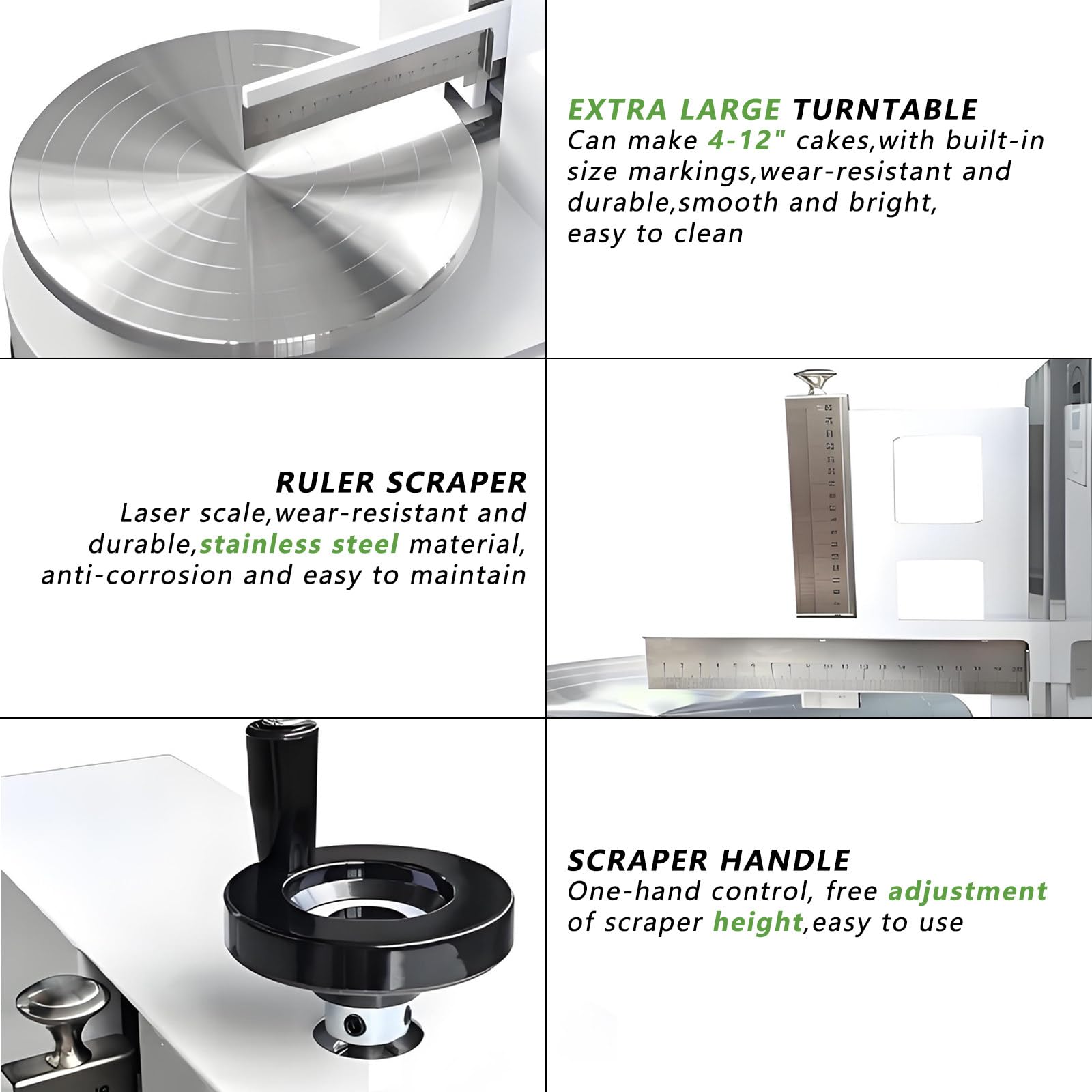 MáQuina para Decorar Pasteles, con Plato Giratorio Y Raspador Ajustable, Dispositivo para Untar Crema para Pasteles De 10 A 30 Cm, Velocidad De RotacióN De 60 A 320 RPM Green