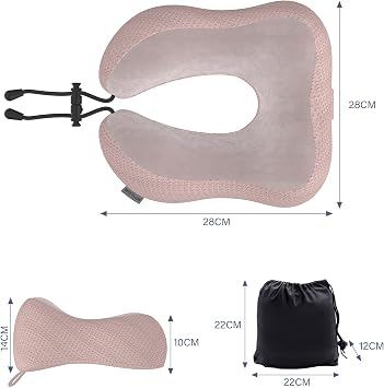 Travel Pillow Neck Pillow for Travel Airplane Memory Foam Flight Pillow for Cars, Trains, Home, Offices (Pink)
