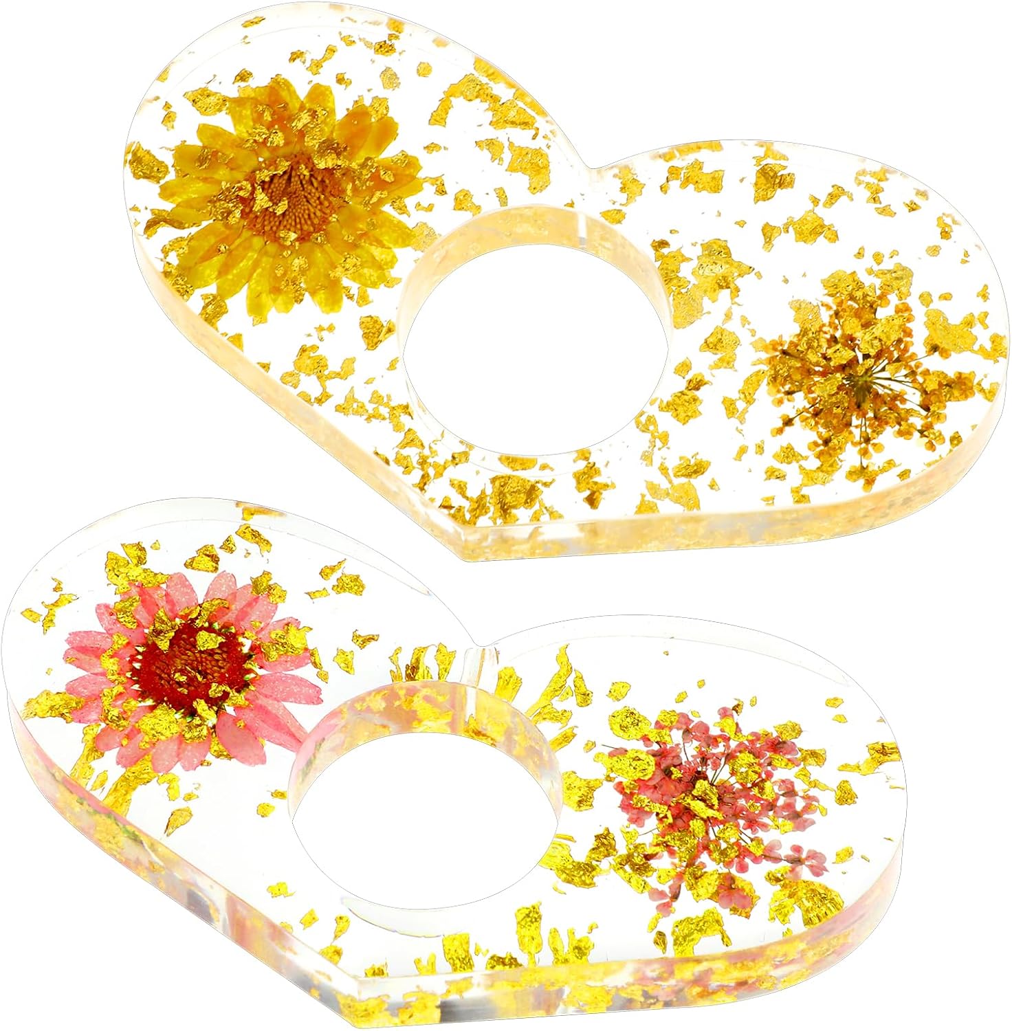 2Pcs Dried Flower Resin Book Page Holder, Heart Shape Thumb Ring Page Holder Handmade Thumb Ring Page Holder Personalized Flower Bookmark Reading Book Accessories for Women/Book Lovers