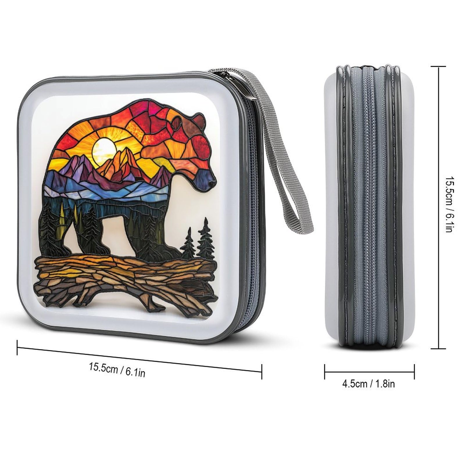 DuduYH Bear Silhouette Sunset Mountain Landscape CD Case DVD Storage Case Portable