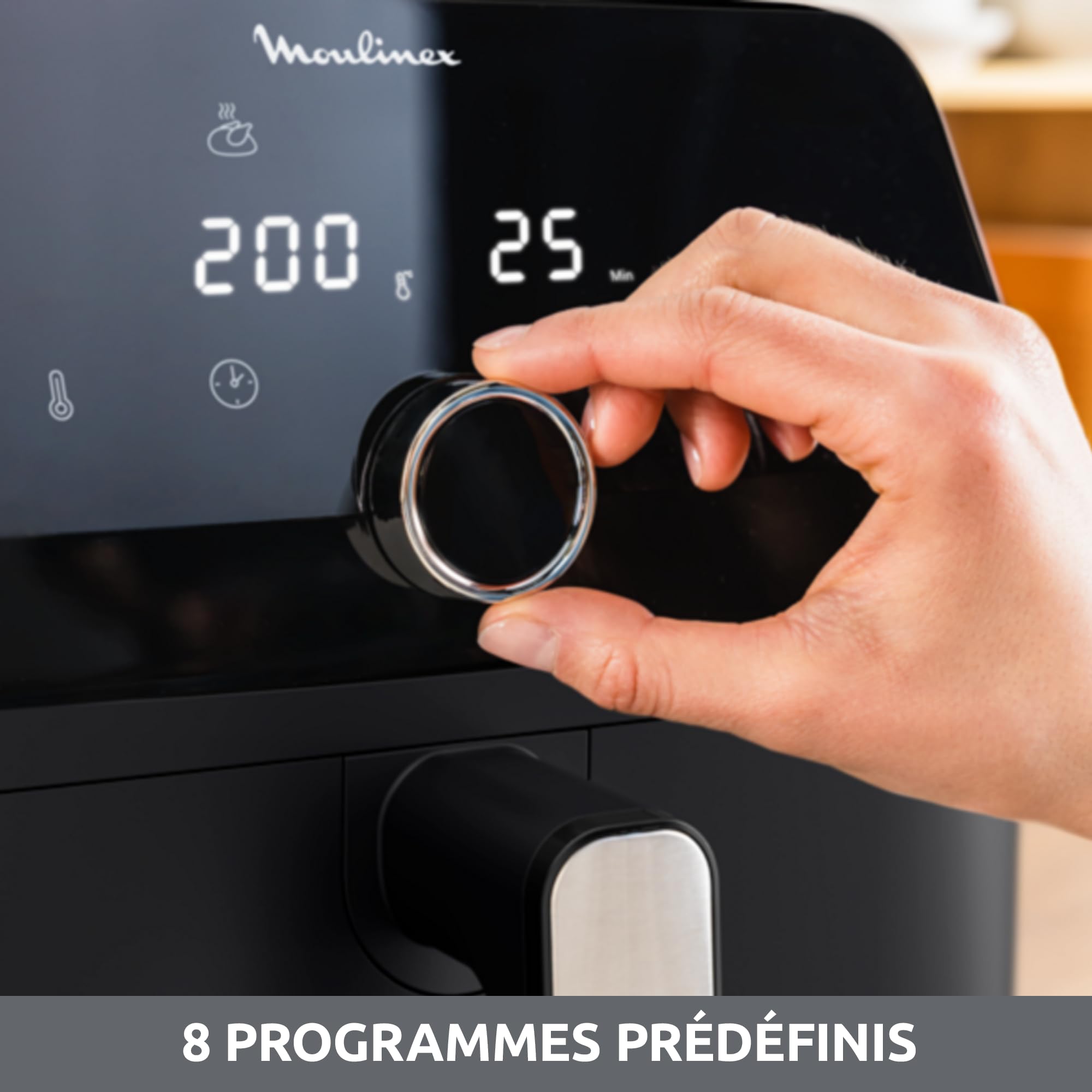 Moulinex Easy Fry Mega, air fryer compact, Mono tiroir 7.5 L, Jusqu’à 8 personnes, 8 programmes, noir EZ8558F0
