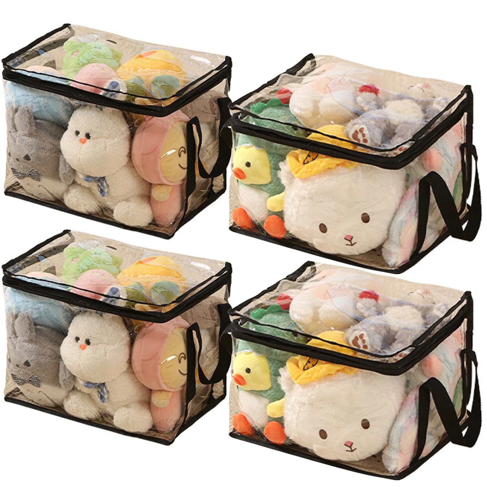 Clear Toy Storage Organizer Bags, Reusable Transparent PVC Travel Waterproof Zipper Bags for Organizing, Large Toy Organization Board Game, Puzzle Storage Containers (4, Large)