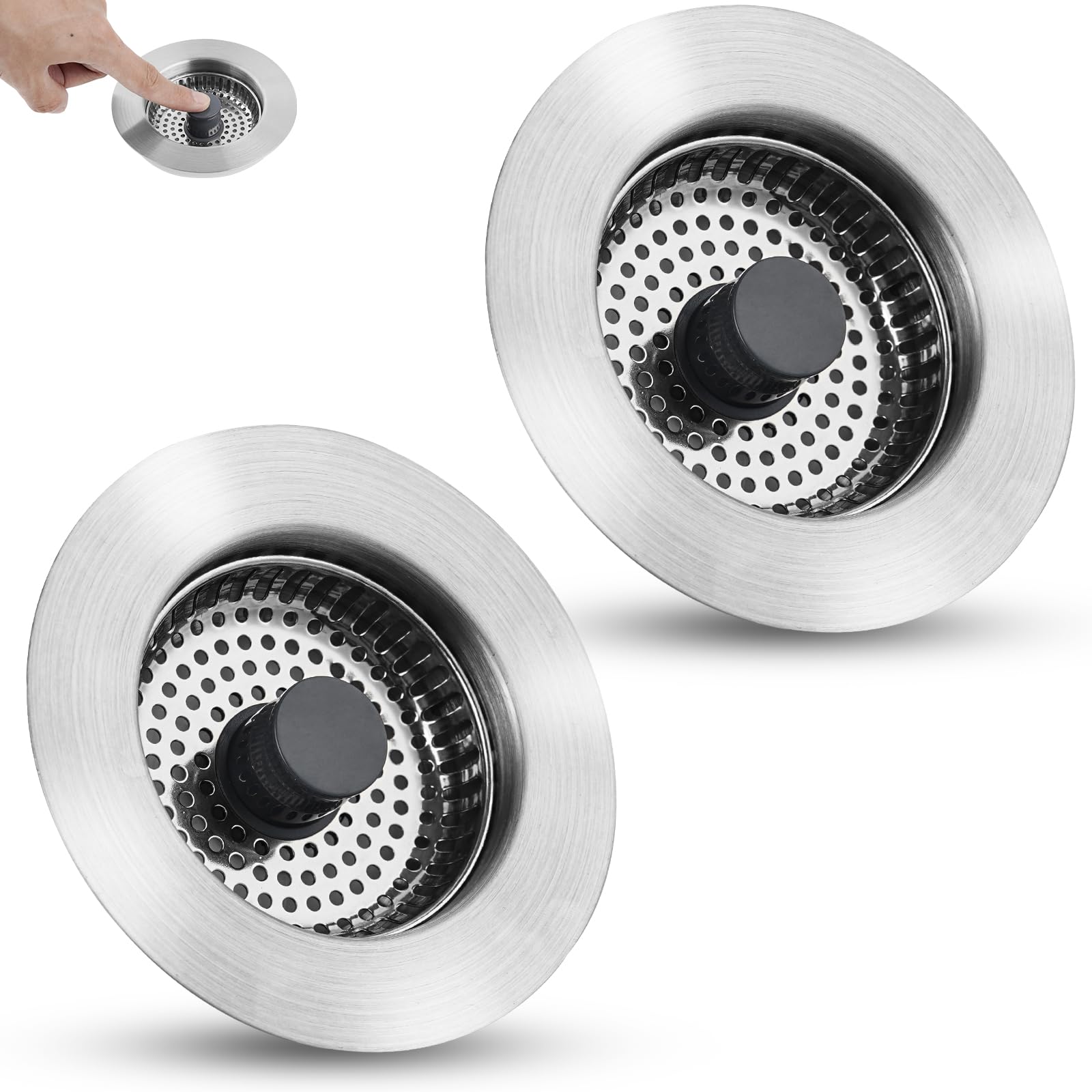 All Metal Sink Drain Strainer for Kitchen Sink, 2PACK Universal Fit