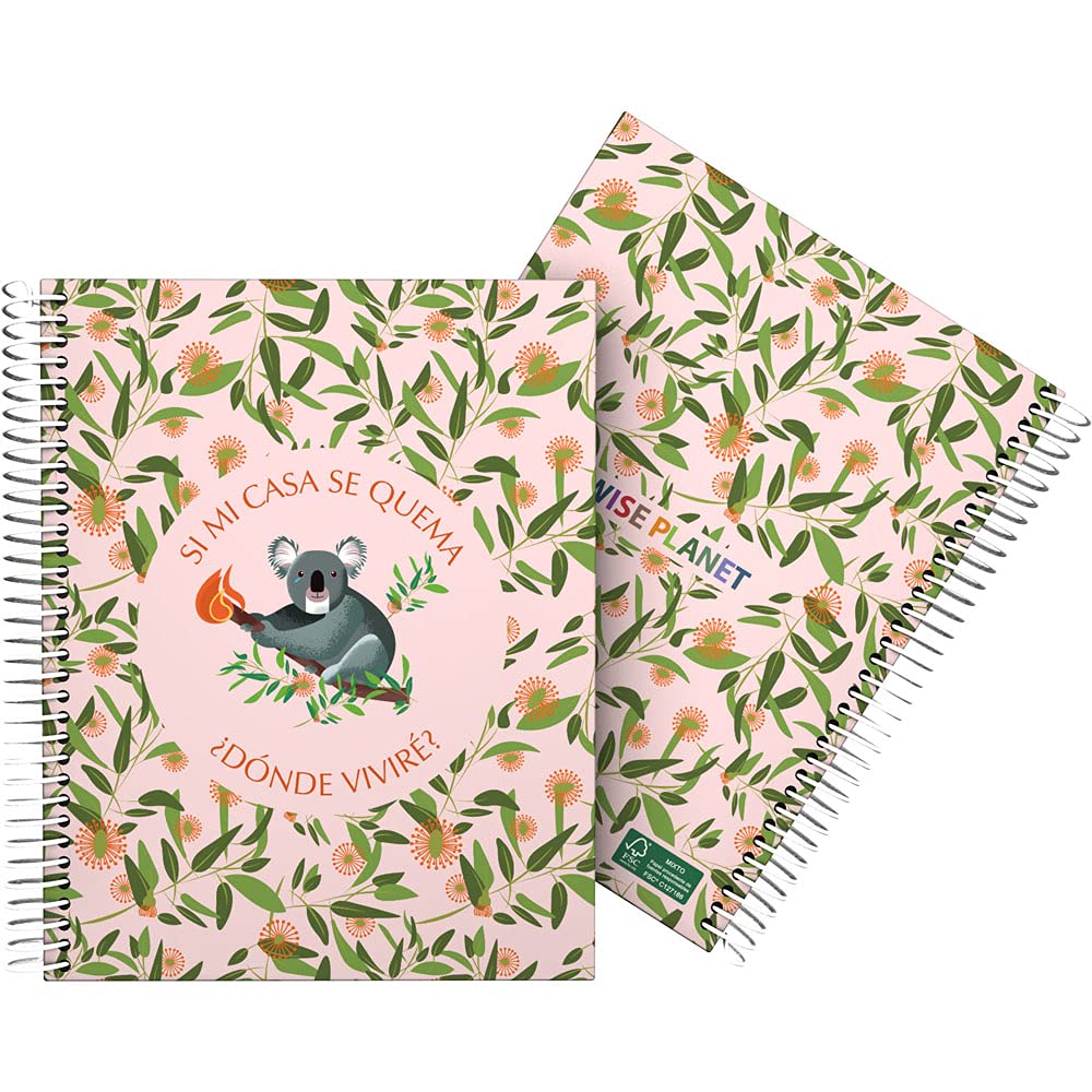 Grafoplás 16512629. Cuaderno A5, Espiral, Tapa Dura Cartón Forrado, Cuadricula 5x5, Certificado FSC, Colección Wise Planet, Koala
