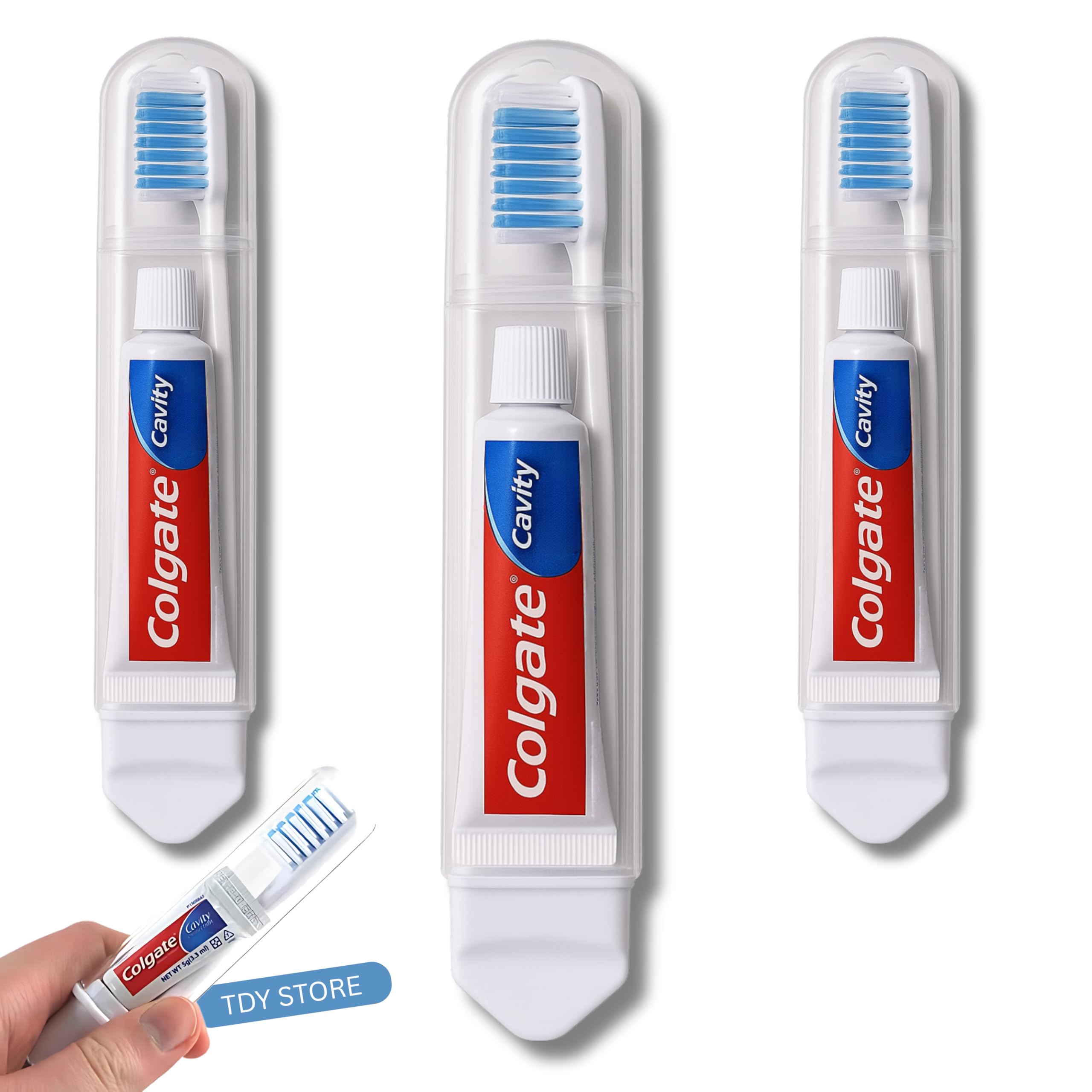 Colgate Travel Toothbrush Set of 3 by VistaHome - Foldable Toothbrush - Portable Toothbrush Set with Toothpaste - Orthodontic Toothbrush Set - Compact Toothbrush Set with Mini Toothpaste - Travel Size