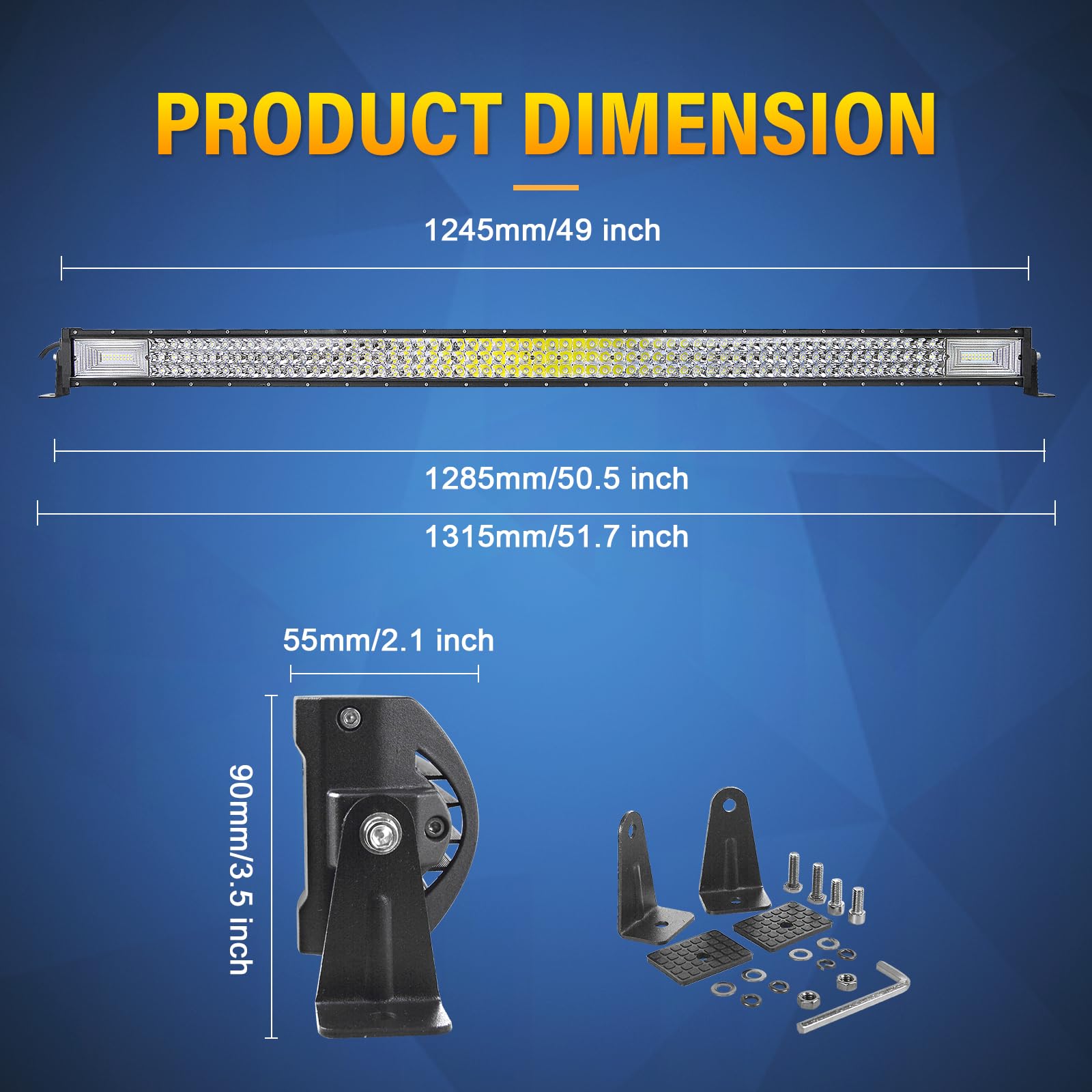 PICAA Triple Fila 50 Pulgadas 648W Barra LED 4x4 con Cableado Kit 12V, Faro de Trabajo Led Impermeable para Coche Todoterreno SUV Camión ATV UTV