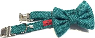 (Horgabost) Harris Tweed Bow Tie Dog Collar - Green Herringbone (Small)