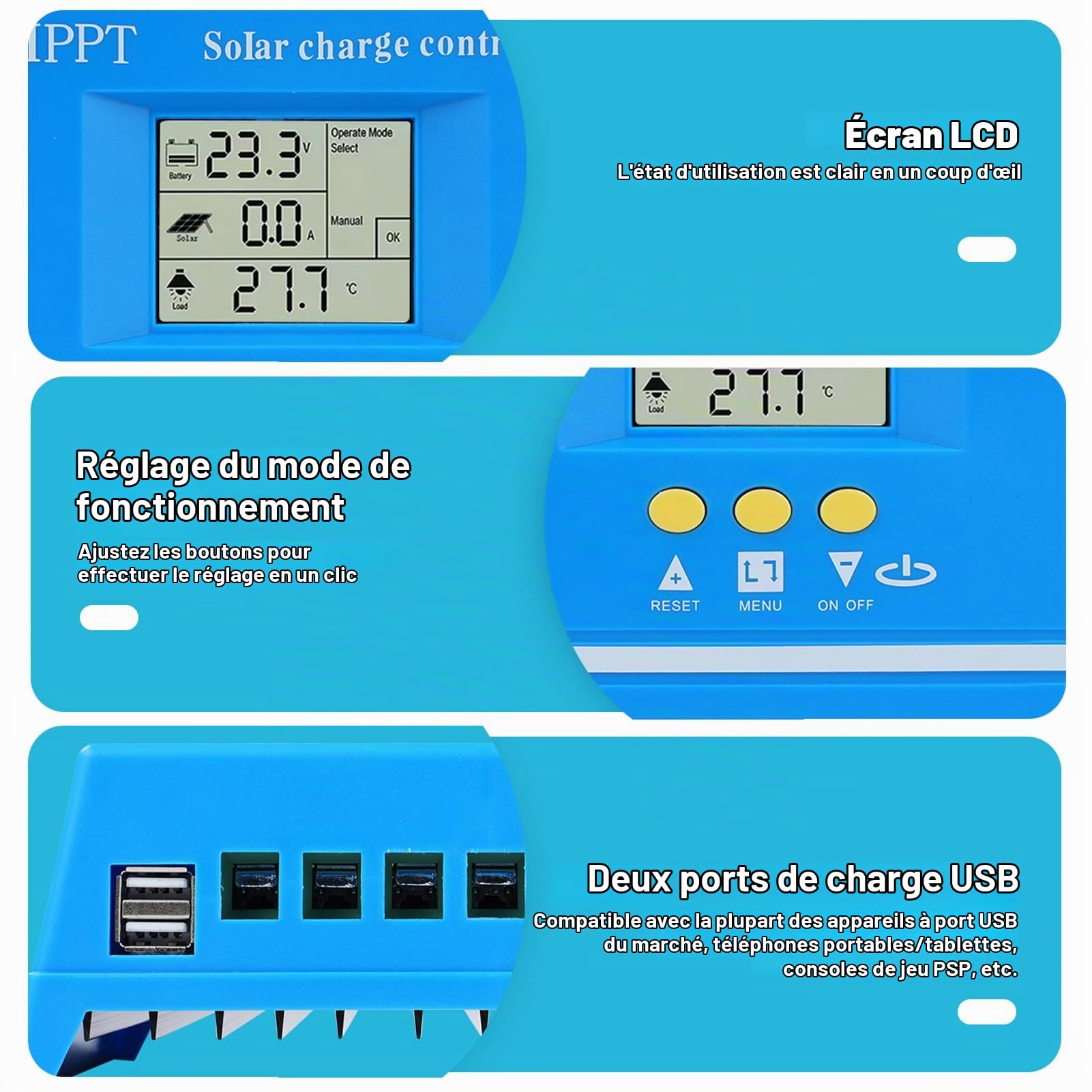 Buyweek MPPT contrôleur de Charge solaire 12 V 24 V 36 V 48 V régulateur de panneau solaire à Identification automatique avec LCD