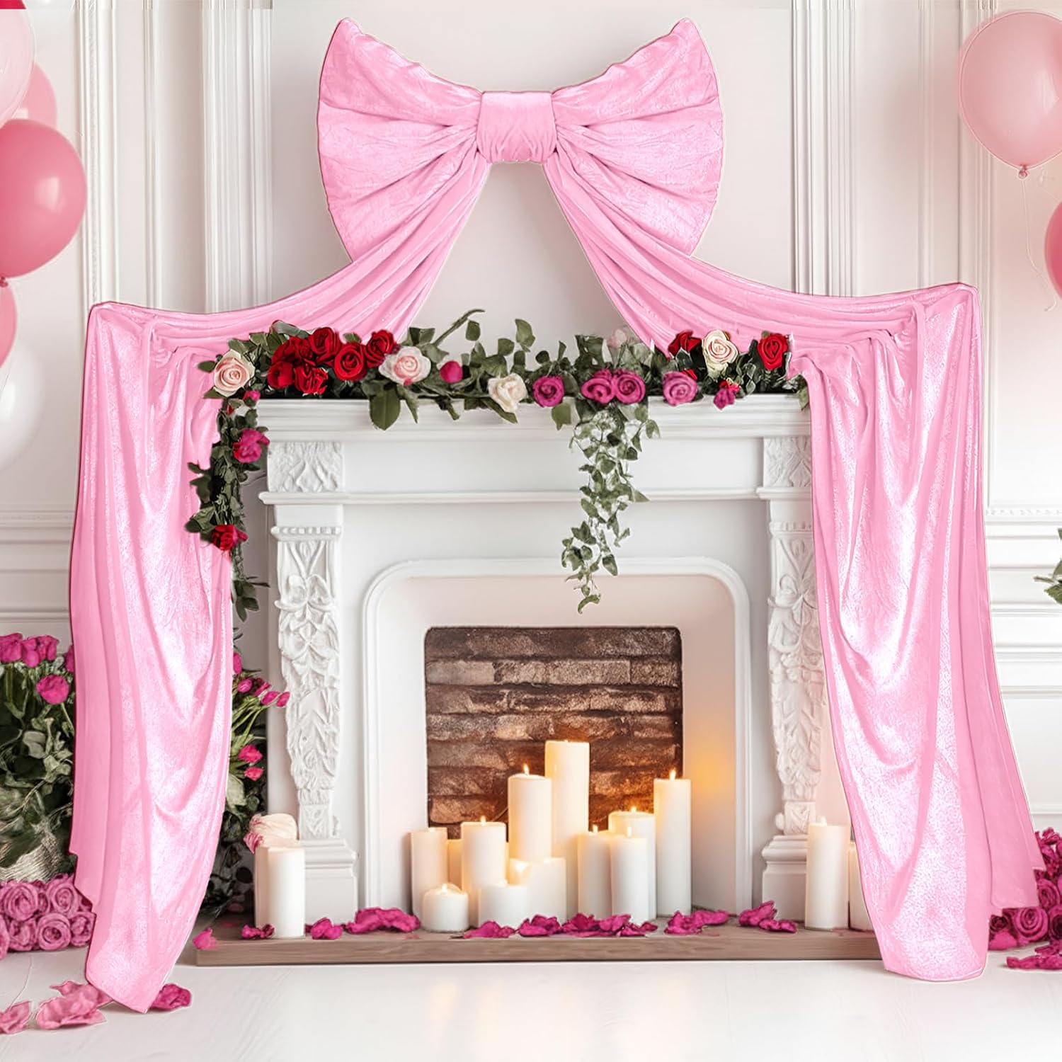 Giant Pink Velvet Bow Decor 32 x 83 Inch Extra Large Wedding Bow Decorations Big Birthday Decoration for Wedding, Birthday Party, Wall Decor, Christmas, Baby Shower, Bachelorette Decorations