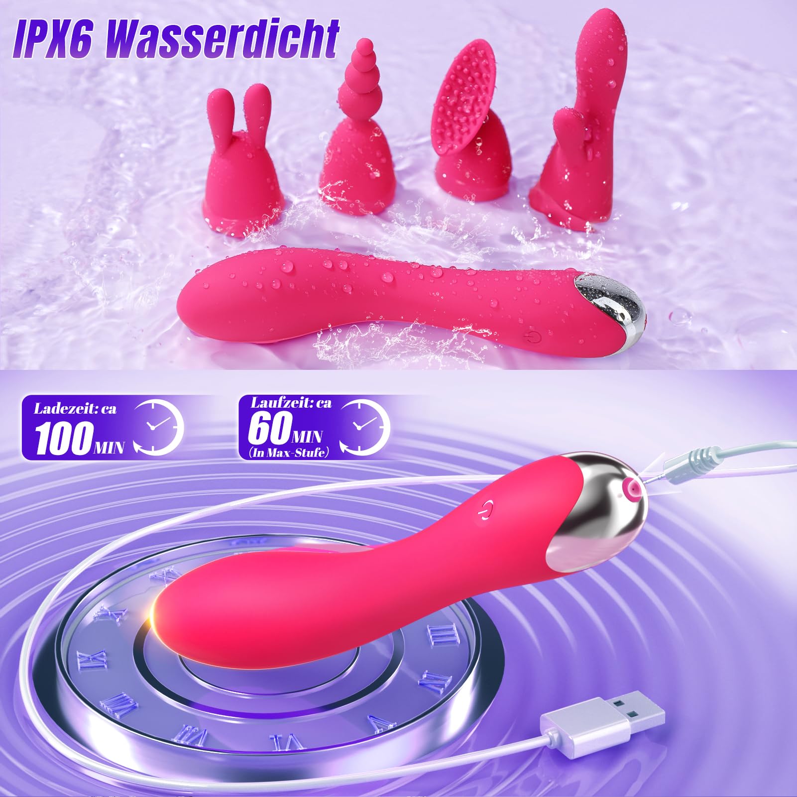 Vibratore Sex Toys Multifunzionale Vibratoreper Donna Professionale, 4-in-1 Set Vibratori con Accessori Intercambiabili, Sexytoysys Donna Coppia Vibratori 20 Modalità Toys Sessuali Clitoride e Punto G