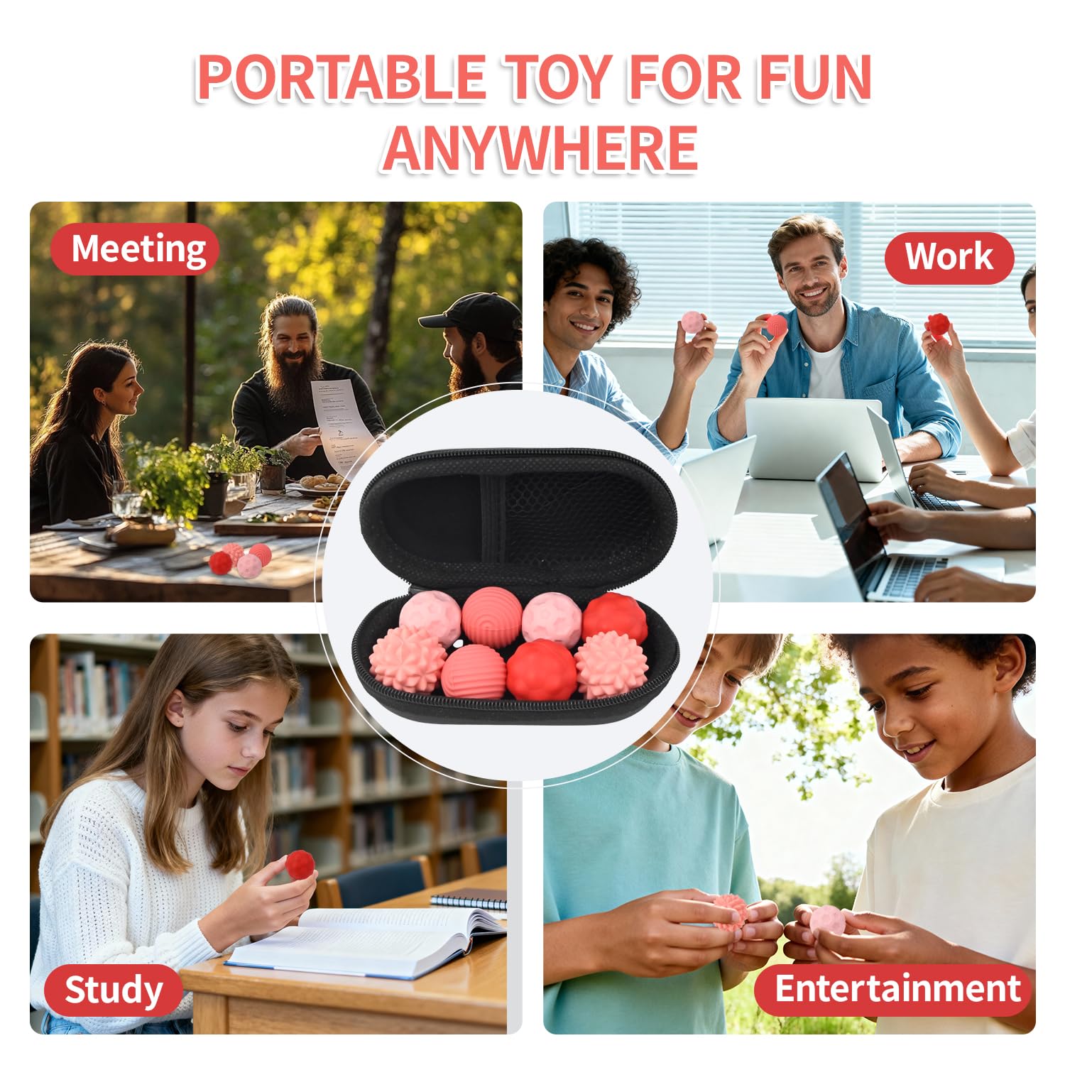 8 magnetycznych zabawek Fidget Toys, kulki magnetyczne, kulki antystresowe, z silikonowym etui, dla dorosłych i dzieci, redukują stres i relaks (różowe)