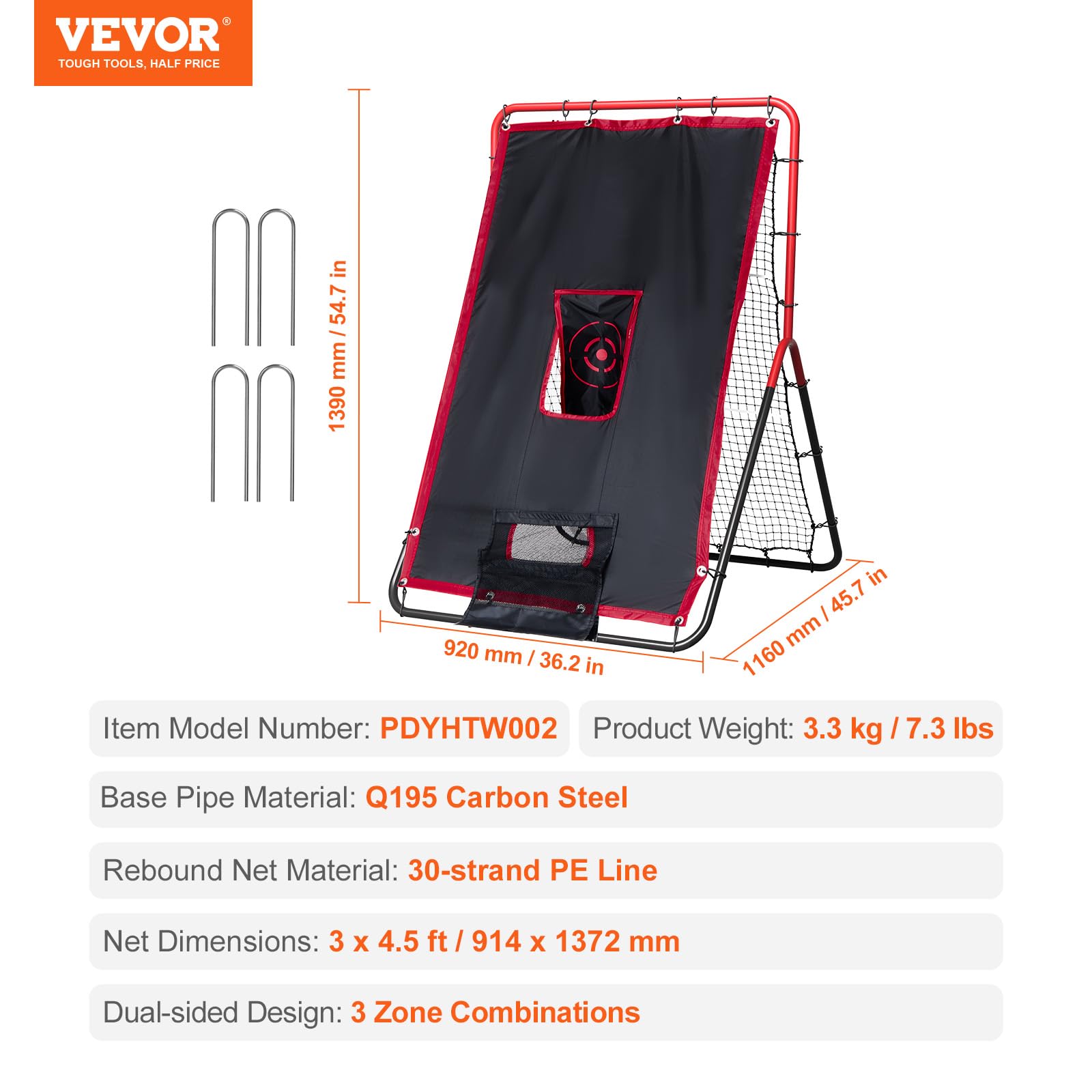 VEVOR Rete da Rimbalzo Baseball Softball 2 in 1, 914 x 1372 mm Switch Hitter Pitch Trainer