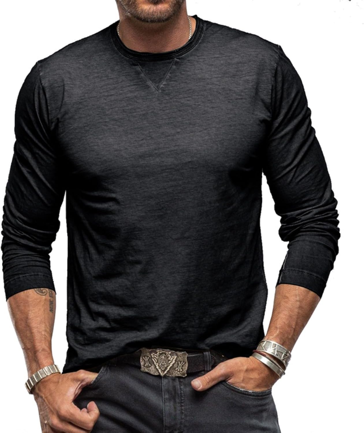 Mens Solid Color Sweatshirt Soft Breathable Base Layer Crewneck Long Sleeve Athletic Fit For Work Travel Wear