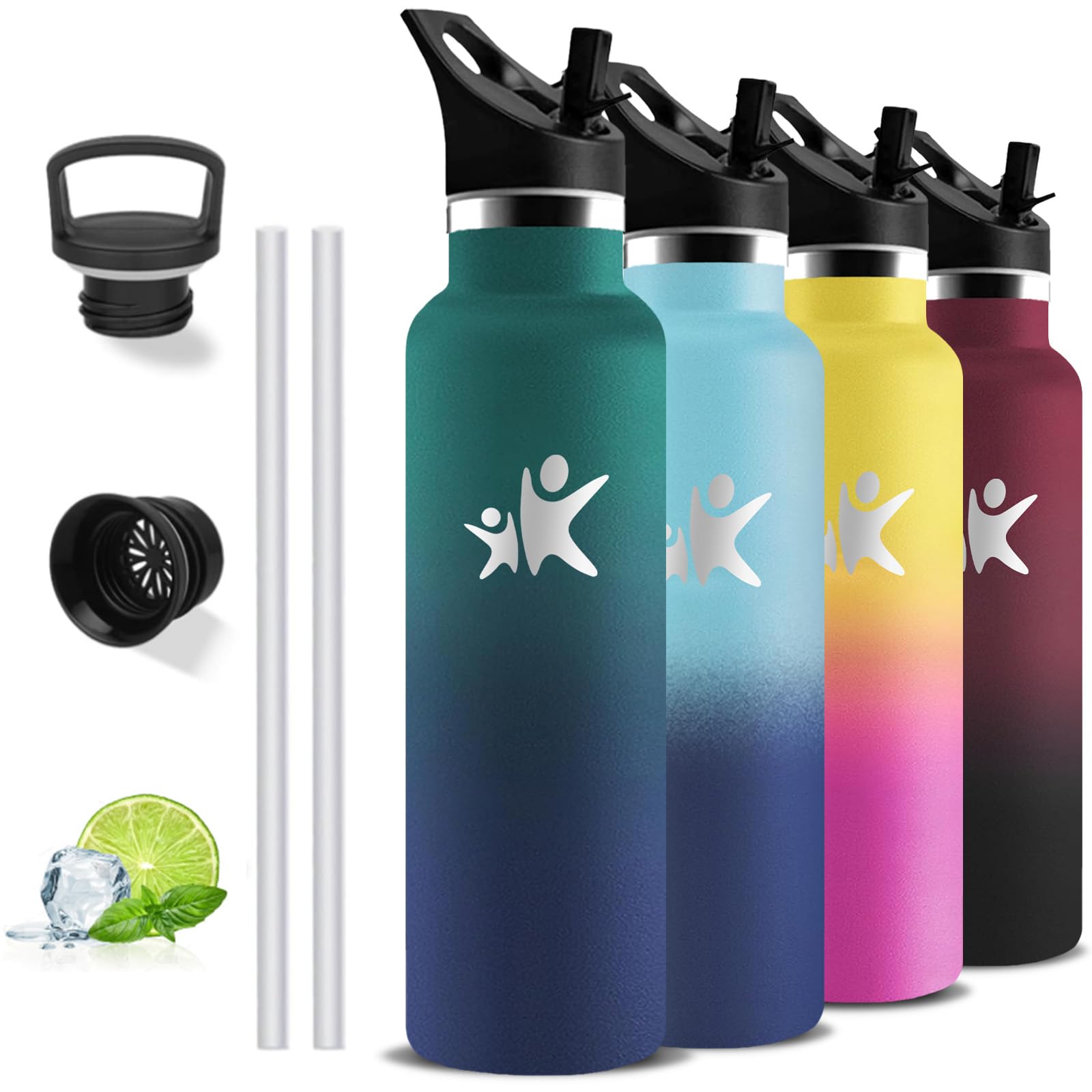 Borraccia Termica, Borraccia 1 litro, Senza BPA, Borracce con Cannuccia, Senza Perdite, Borraccie Acciaio Inox, Borracce Termiche, Acciaio Inossidabile 18/8, per Campeggio, Fitness, Viaggio, Yoga
