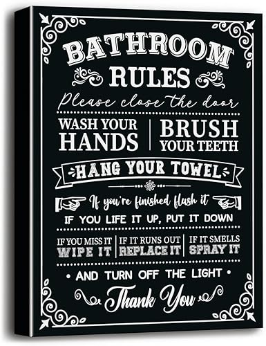 Lienzo decorativo de pared para baño, divertidos letreros rústicos con reglas de baño, impresiones en lienzo, póster de pared para decoración de