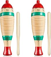 Janmercy 2-Pack Colorful Wooden Fish Guiro Instruments with Rhythm Sticks - Latin Percussion for Rhythm Fun