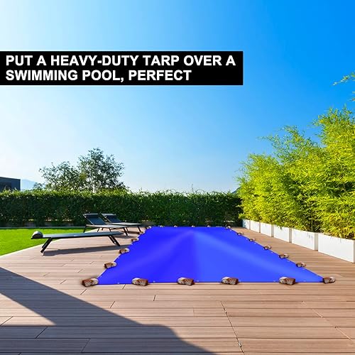 Miniatura 2 de Lona azul, lona resistente impermeable de 20 x 30 pulgadas, lona de polietileno de plástico impermeable de 16 milímetros de grosor con ojales de