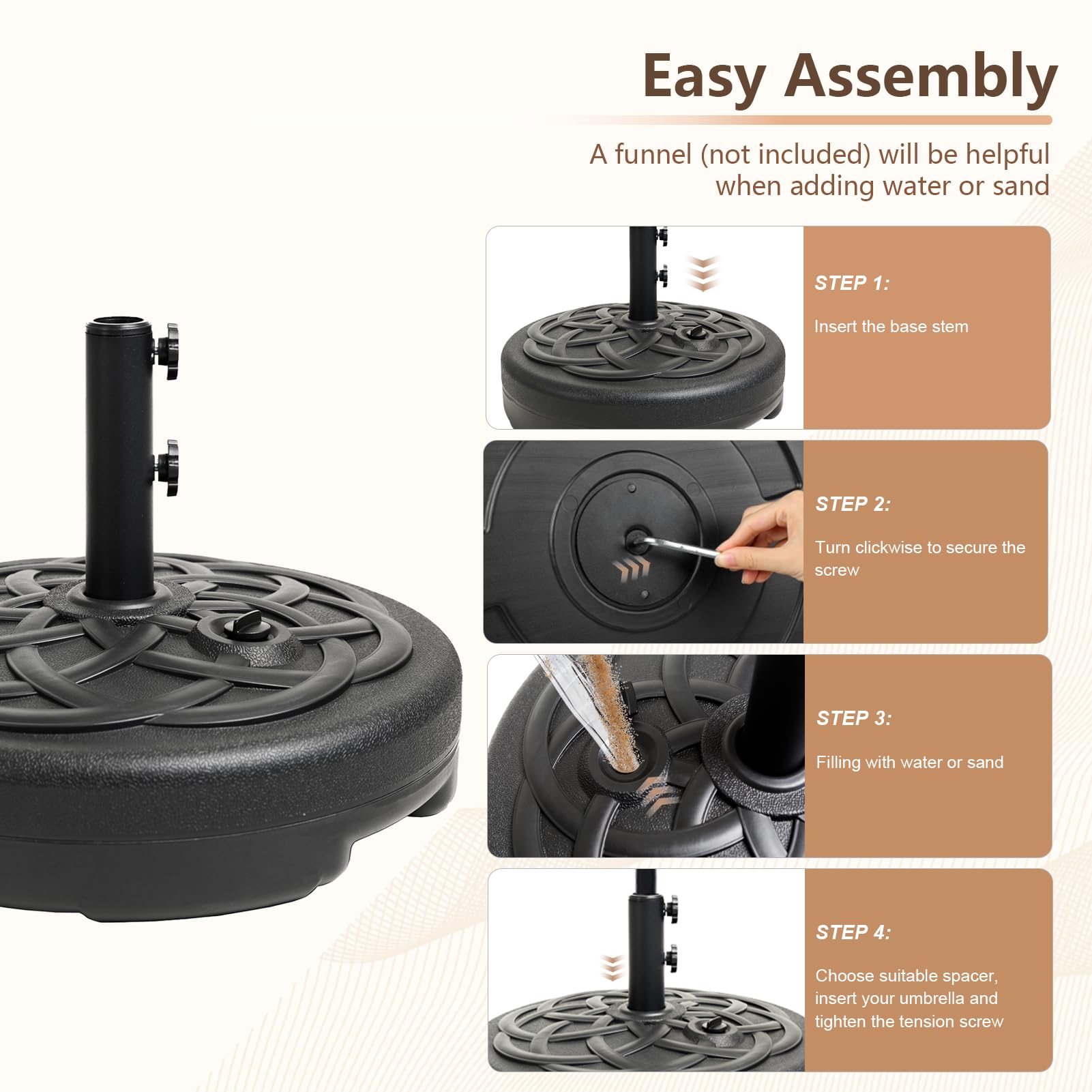 C-Hopetree 51kg Heavy Duty Water Fillable Base Stand for Outdoor Patio Garden Parasol Table Umbrella, Black - Image 3