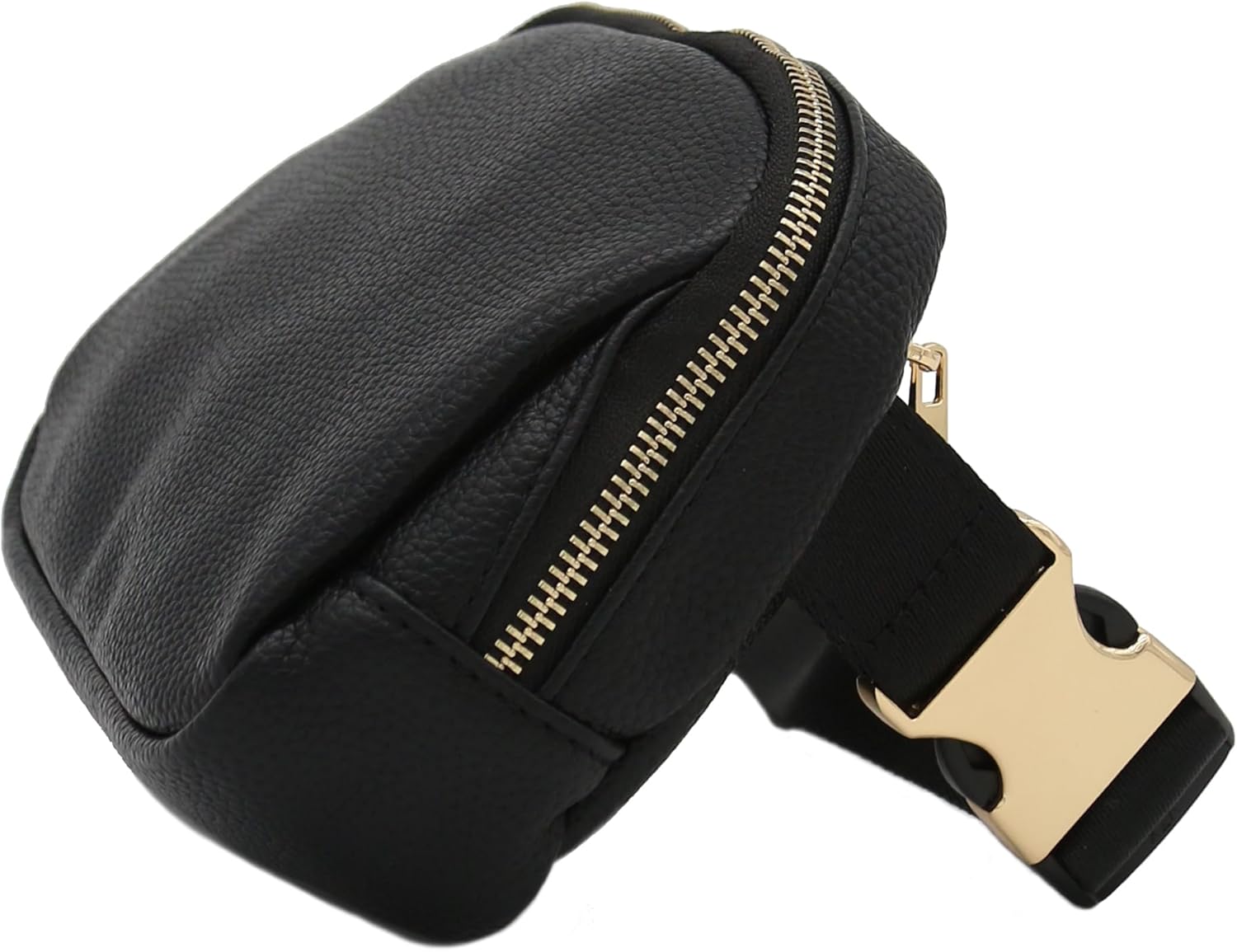 Lightweight Soft PU Pebbled Leather Sling Fanny Pack Belt Bag with Gold Metal Buckle (Black) - Image 3