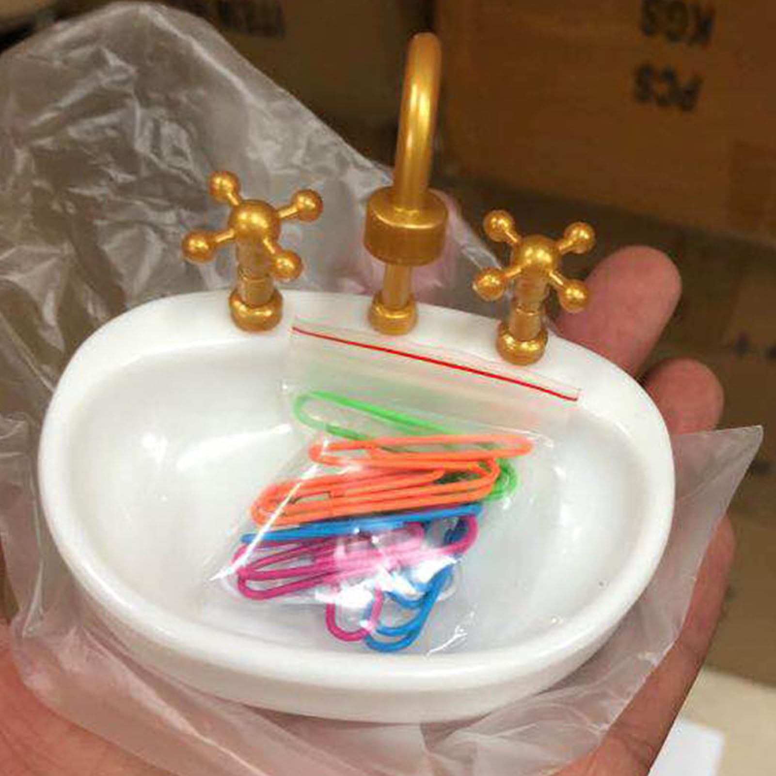 Wasserhahn Büroklammer-Spender - Gold/Silber Design | Drehbarer Organizer Für Schreibtisch